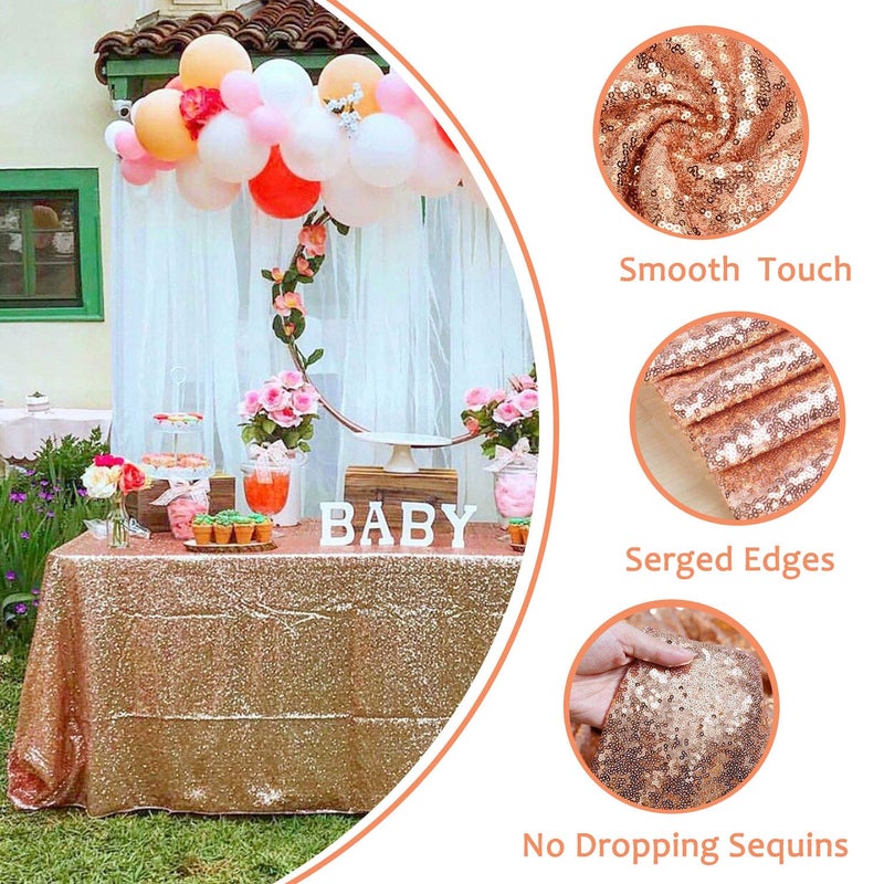 QueenDream Tablecloth 90x156 Rectangle Sequin Table Cloth Rose Gold Wedding Table Linens Glitter Birthday Bridal Party Indoor Outdoor Decorations - Image 2